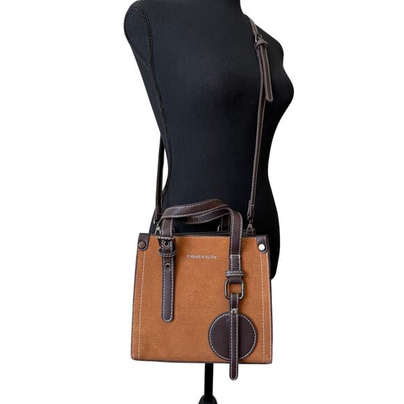 Chrais & Kcith  Small Square Leather & Suede Top Handle Shoulder Strap - Picture 1 of 4
